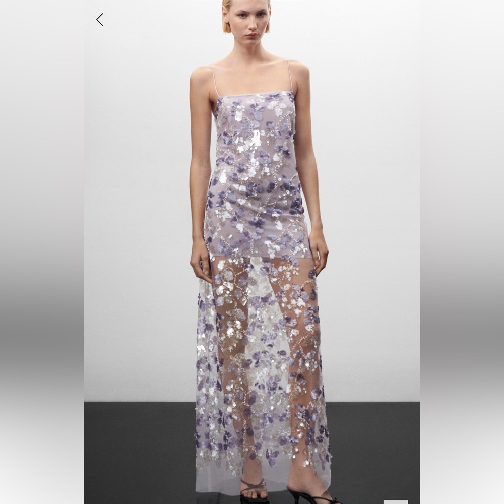 MANGO Floral Sequin Dress